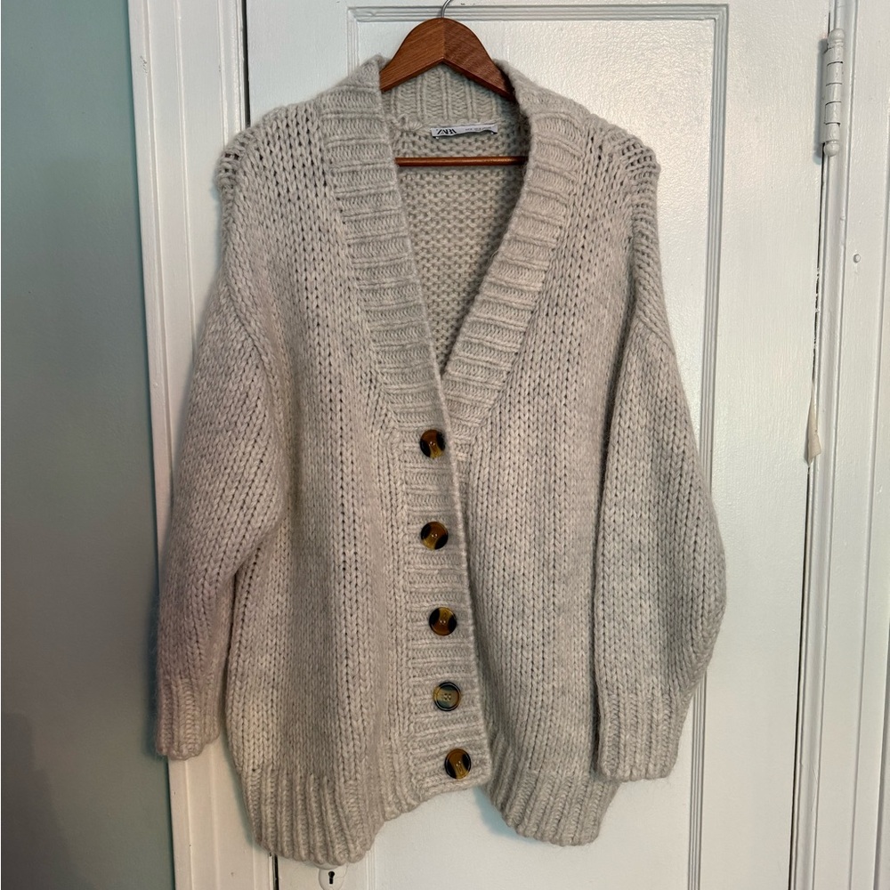 Cozy Gray Knit Cardigan Sweater